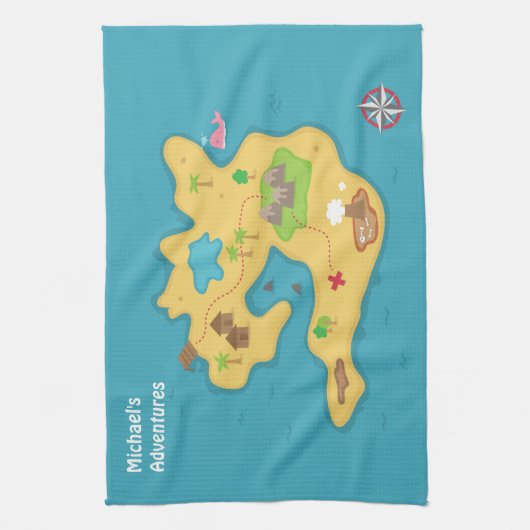 海賊島冒険の男の子の宝の地図 キッチンタオル (縦)
