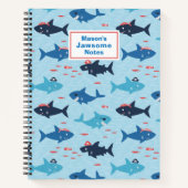 海賊帽おもしろいをかぶった可愛いサメ ノートブック (正面)