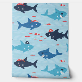 海賊帽おもしろいをかぶった可愛いサメ 壁紙