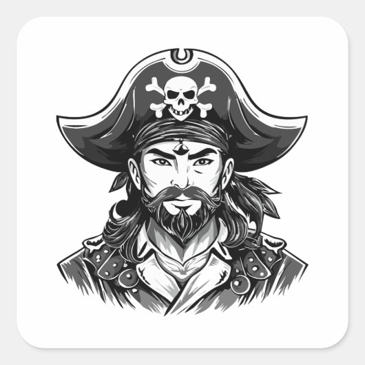 海賊帽子+眼帯+熊の海賊の頭 スクエアシール (正面)