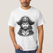 海賊帽子+眼帯+熊の海賊の頭 Tシャツ (正面)