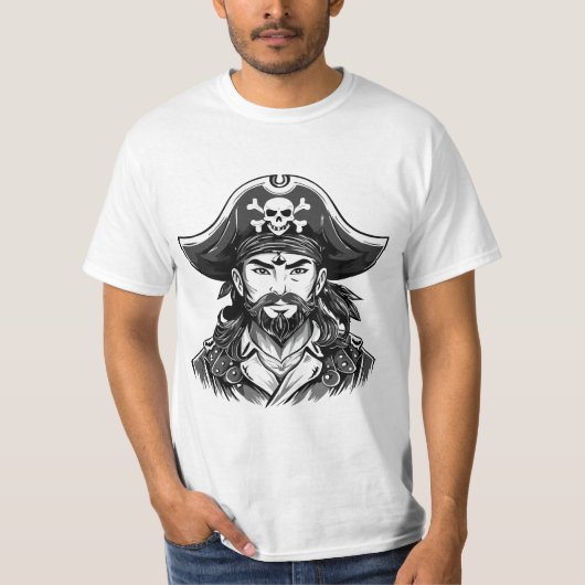 海賊帽子+眼帯+熊の海賊の頭 Tシャツ (正面)
