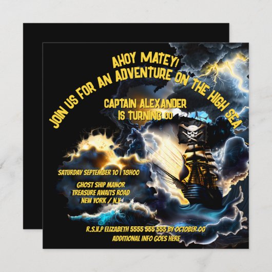 海賊幽霊船旗の夜海航海の 招待状 (正面/裏面)