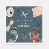 海賊恐竜パーティー動物子供の誕生日 スタンダードランチョンナプキン (正面)