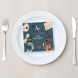 海賊恐竜パーティー動物子供の誕生日 スタンダードランチョンナプキン