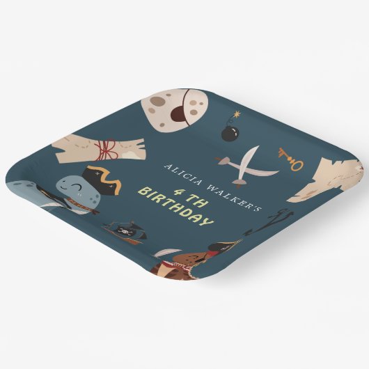 海賊恐竜パーティー動物子供の誕生日 ペーパープレート (傾斜あり)