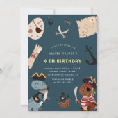 海賊恐竜パーティー動物子供の誕生日 招待状 (正面)