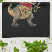 海賊恐竜Tレックス面白いハロウィーンの衣装 キッチンタオル (折り畳み)