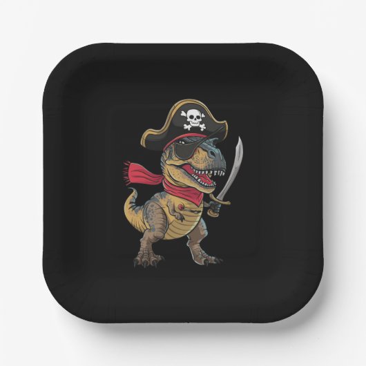 海賊恐竜Tレックス面白いハロウィーンの衣装 ペーパープレート (正面)