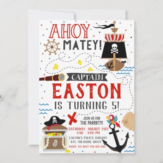 海賊招待状ボーイバースデーパーティーパイレーツ招待状 招待状 (正面)