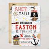海賊招待状ボーイバースデーパーティーパイレーツ招待状 招待状 (正面/裏面)