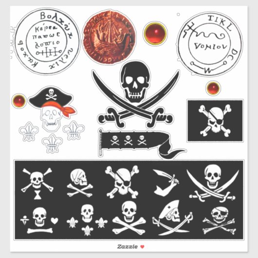 海賊旗とアンティーク海賊の宝石図 シール (シート)