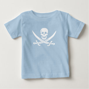 海賊旗のスカルが剣を渡り ベビーTシャツ