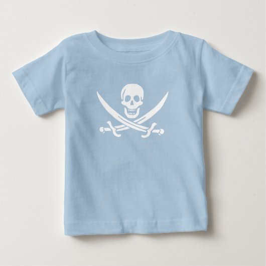 海賊旗のスカルが剣を渡り ベビーTシャツ (正面)