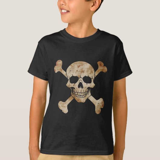 海賊旗ドクロ骨骸骨格デザイン Tシャツ (正面)