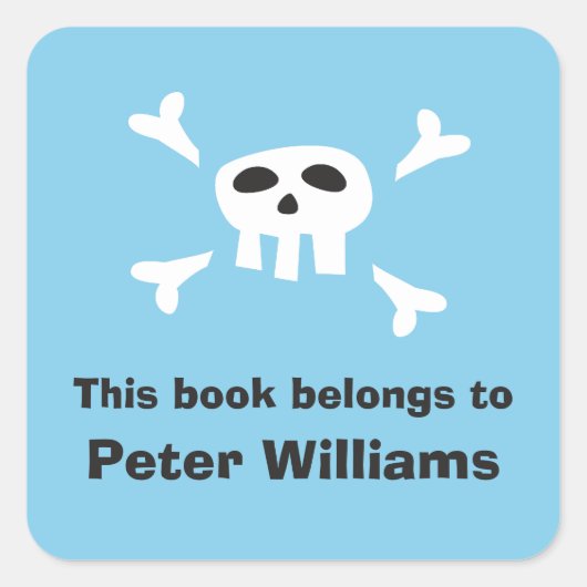 海賊旗蔵書票シール/男の子のための本ラベル スクエアシール (正面)