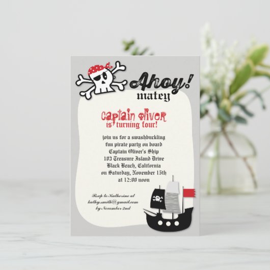海賊版スカル&船舶子供の誕生日パーティー招待状 招待状 (スタンド正面)