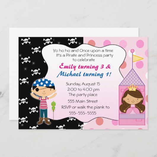 海賊版プリンセス子供の誕生日パーティの招待状 招待状 (正面/裏面)