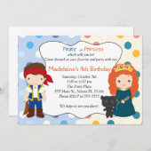 海賊版プリンセス招待状子供の誕生日パーティー 招待状 (正面/裏面)