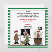 海賊版子供の誕生日パーティの招待状グ縁どリーン 招待状 (正面/裏面)