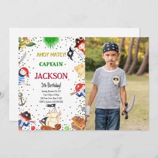 海賊版誕生日フォト招待状 招待状 (正面/裏面)