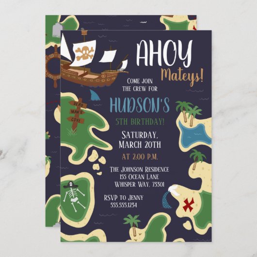 海賊版誕生日宝物地図 招待状 (正面/裏面)