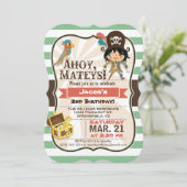 海賊版、グリーン、オレンジ、ブラウン誕生日パーティー 招待状 (スタンド正面)