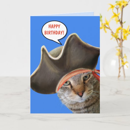 海賊猫おもしろい誕生日 カード (黄色い花)