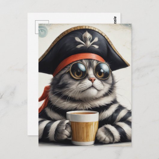 海賊猫とコーヒー ポストカード (正面/裏面)