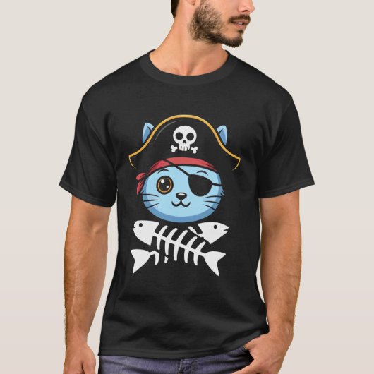 海賊猫の船長 スケルトン フリーボーター 帆船 Tシャツ (正面)