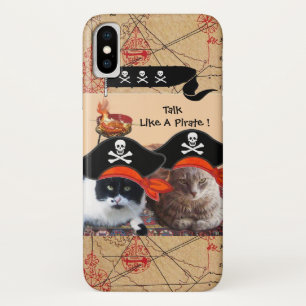 海賊猫アンティーク海賊の宝石図と旗 iPhone X ケース
