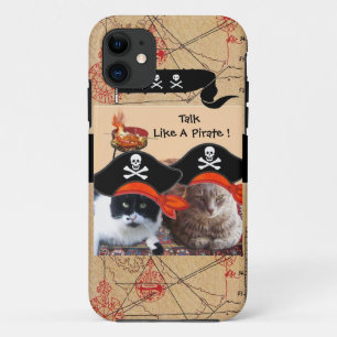 海賊猫アンティーク海賊の宝石図と旗 iPhone 11 ケース