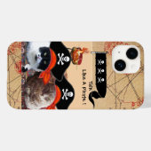 海賊猫アンティーク海賊の宝石図と旗 Case-Mate iPhoneケース (裏面 (横))