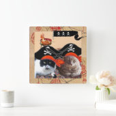 海賊猫アンティーク海賊宝地図と旗 スクエア壁時計 (ホーム)