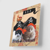 海賊猫アンティーク海賊宝地図と旗 スクエア壁時計 (傾斜)