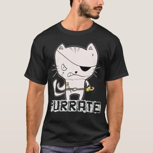 海賊猫シャツパーレイトソード子猫アイパッチ Tシャツ (正面)