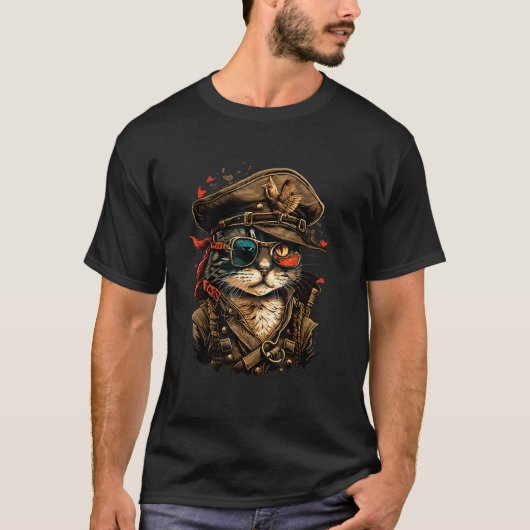 海賊猫デザインで七つの海を航海しよう Ani向け Tシャツ (正面)