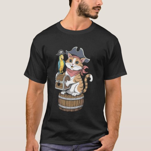 海賊猫ドクロほねデザイン Tシャツ (正面)