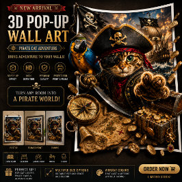 海賊猫冒険 3D ポップアップ壁画ポスター ポスター