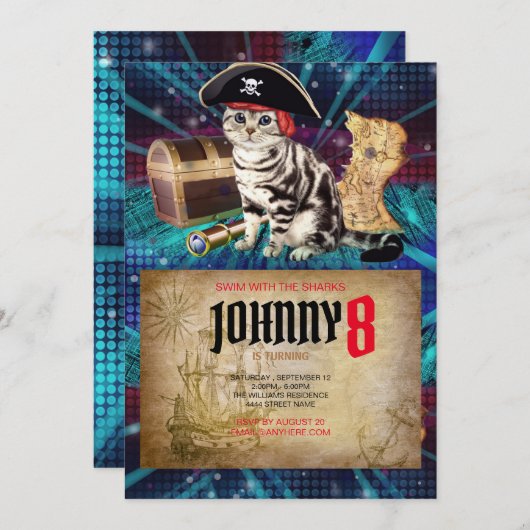 海賊猫誕生日招待状 招待状 (正面/裏面)