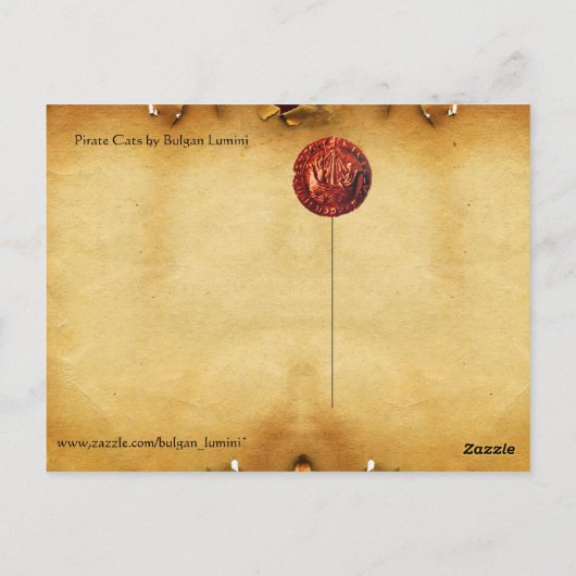 海賊猫 アンティーク海賊 宝の地図と旗 ポストカード (裏面)