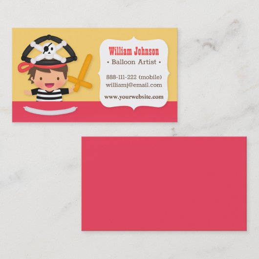 海賊男の子の気球の芸術家の名刺 名刺 (正面/裏面)