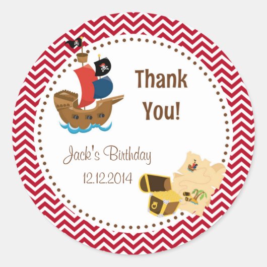 海賊男の子の誕生日のステッカー ラウンドシール (正面)
