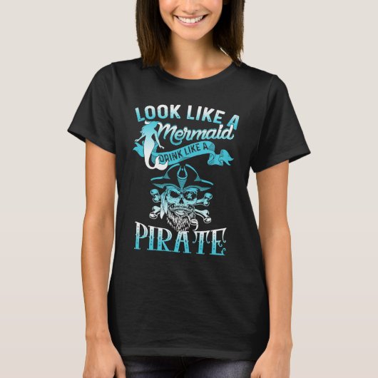 海賊的に人魚を飲んだような可愛らしい Tシャツ (正面)