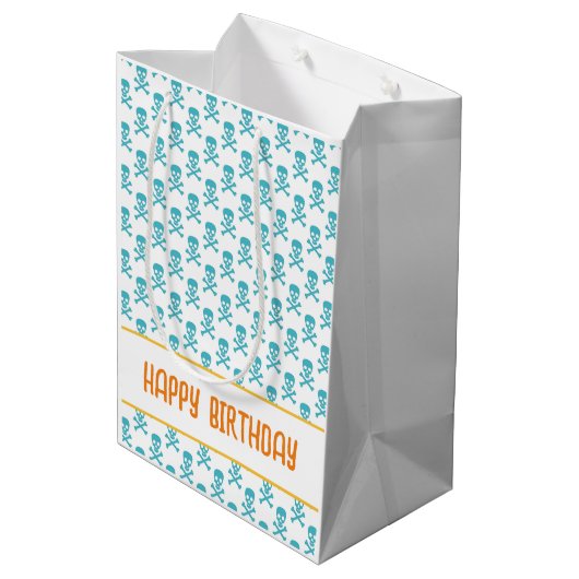 海賊石骨ハッピーバースデーキッズカラフルおもしろい ミディアムペーパーバッグ (裏面アングル)