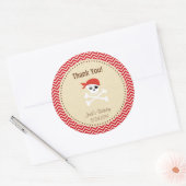 海賊素朴誕生日サンキューステッカー赤 ラウンドシール (封筒)