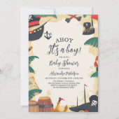 海賊航海の船アホイ男の子の赤ちゃんシャワー 招待状 (正面)