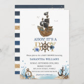 海賊航海の船アホイ男の子の赤ちゃんシャワー 招待状 (正面/裏面)