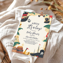 海賊航海の船アホイ男の子の赤ちゃんシャワー 招待状