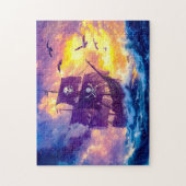 海賊船が日没に沈む公海 ジグソーパズル (縦)